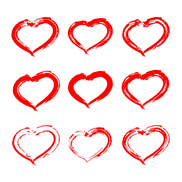 Set of red hearts isolated on white background. Set of red hearts isolated on white background. Decorative design elements for Valentine's Day. Drawing  brush shape of heart pap smear stock illustrations