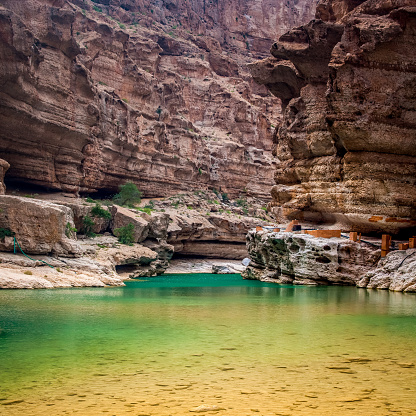Wadi Ash Shab is located in Tiwi,  Al Sharqiyah South Governorate, Oman. The narrow canyon is home to crystal clear blue water.