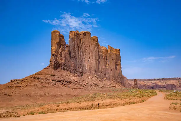 Camel Butte is a giant sandstone formation in the Monument valley that resembles a camel when viewed from the south