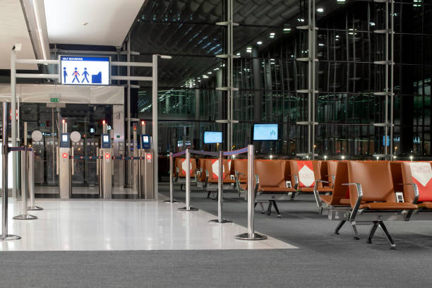 istock Empty airport, COVID restrictions 1361881997