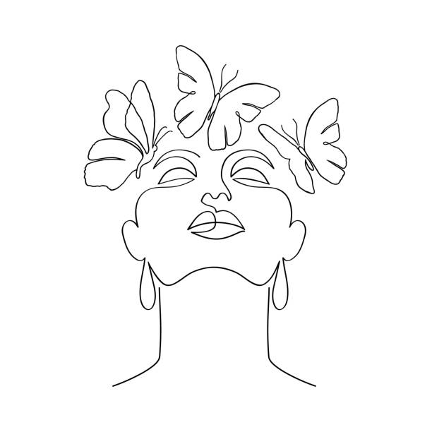 Cara de mujer mínima - ilustración de arte vectorial