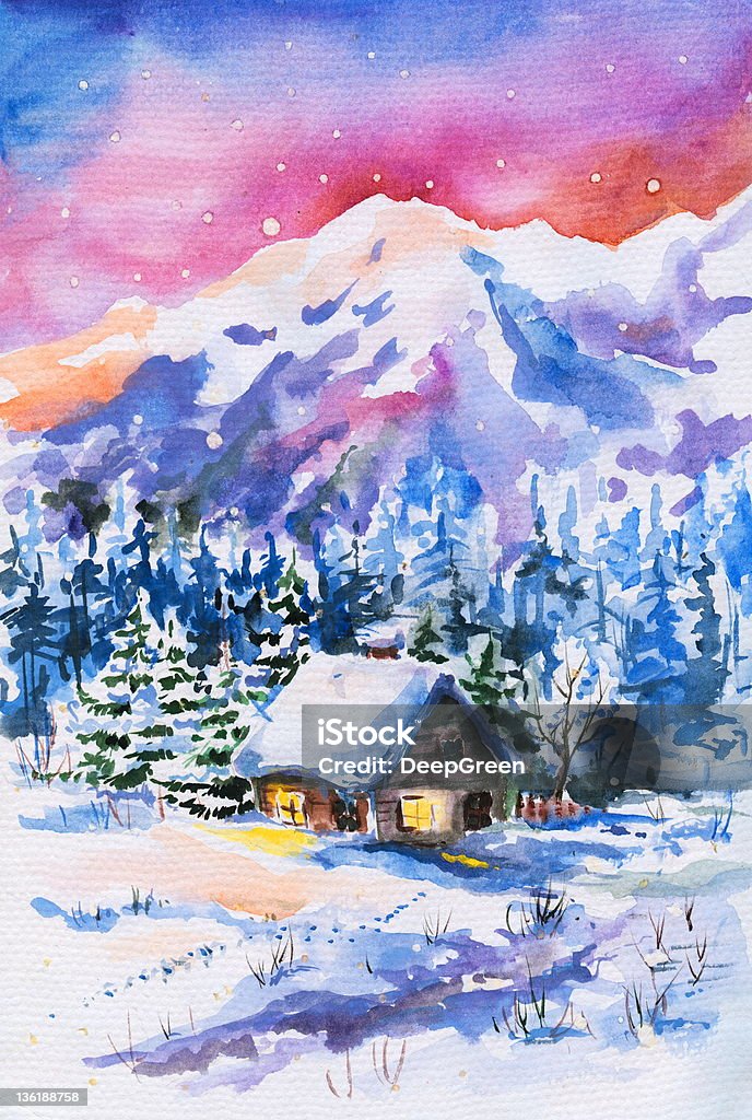 Paisaje de invierno - Ilustración de stock de Navidad libre de derechos