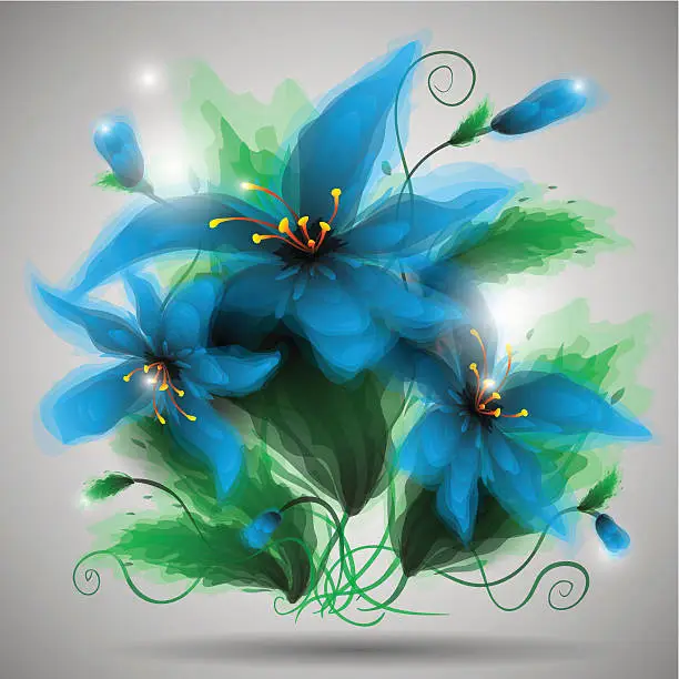 Vector illustration of blue flowers