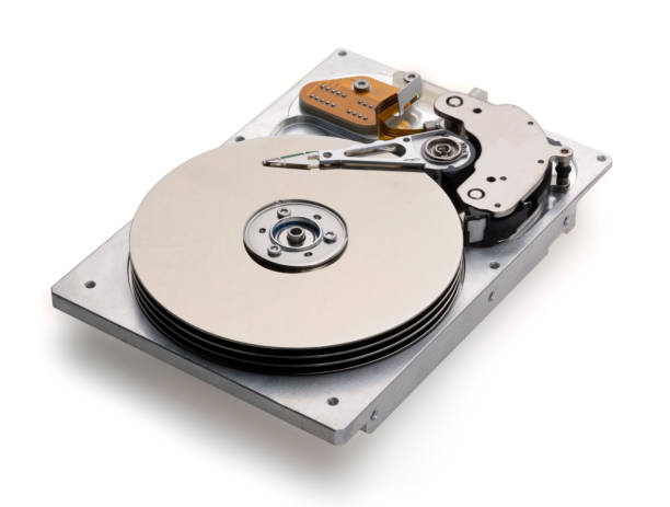 ouvrir le disque dur sur fond blanc - open harddisk photos et images de collection