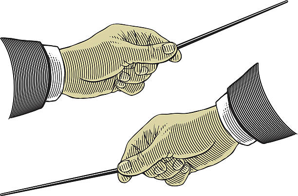 Digital illustration of two hands holding pointing sticks vector illustration, EPS 8, isolated, transparent background conductor baton stock illustrations