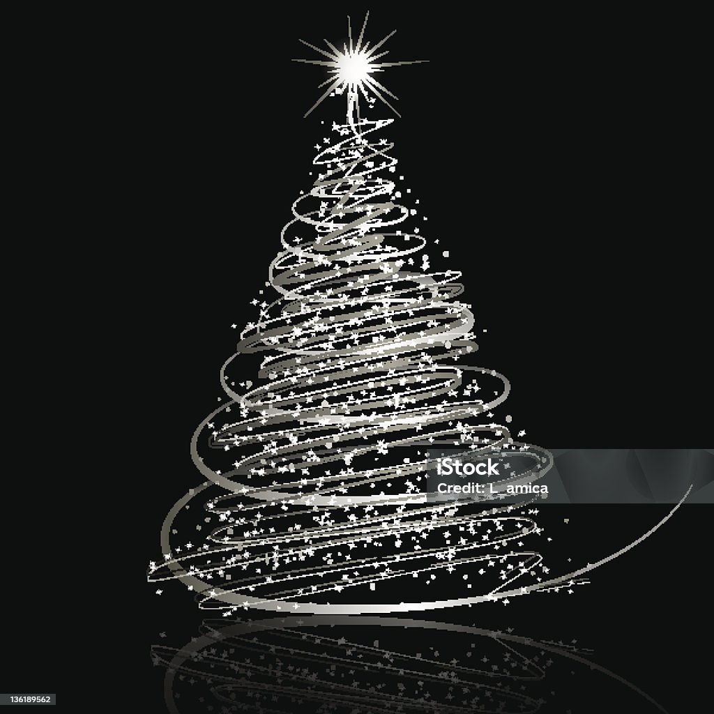 Silber Weihnachtsbaum auf schwarzem Hintergrund - Lizenzfrei Weihnachtsbaum Vektorgrafik