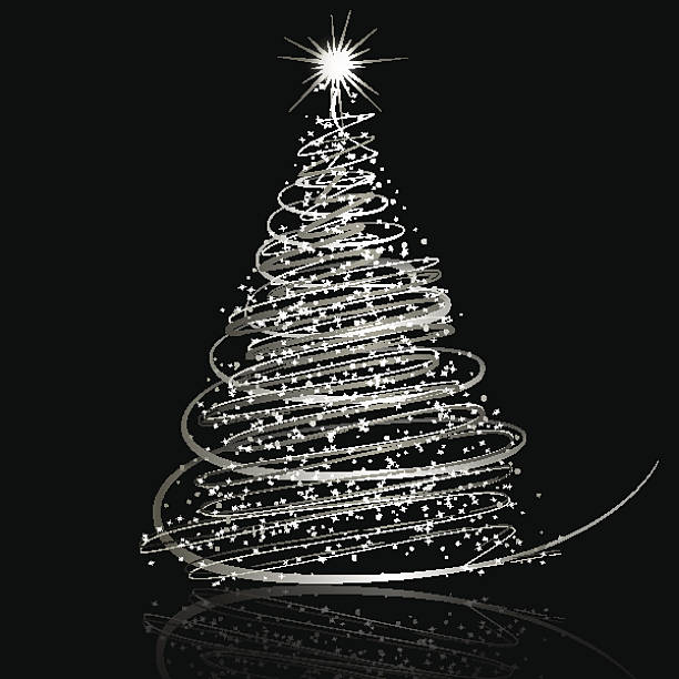 Silver Christmas tree on black background vector art illustration