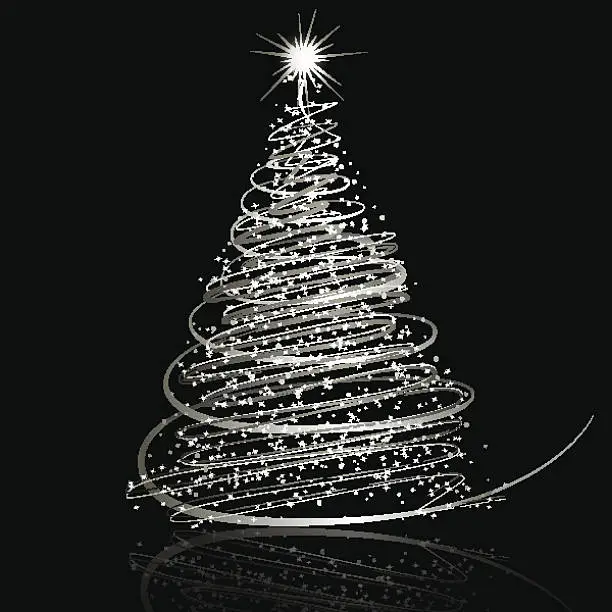 Vector illustration of Silver Christmas tree on black background