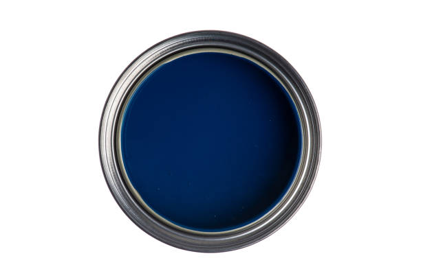 istock Blue can paint top view isolated on white background 1361896491