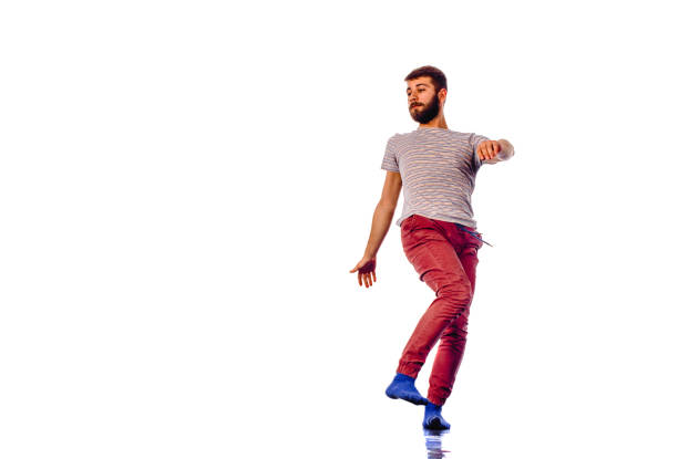 istock Caucasian young man dance, full length portrait isolated 1361896845
