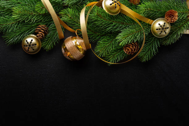 istock Christmas background with fir branches and baubles 1361899157