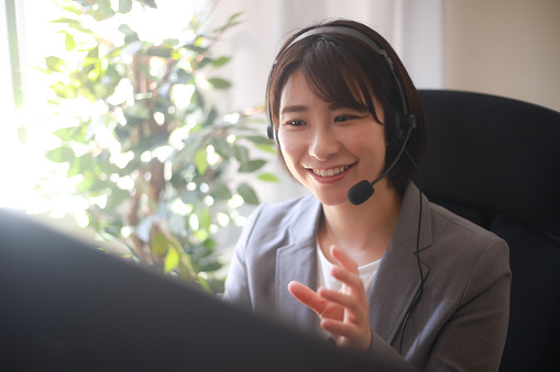 Female employee making a video call