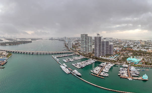 istock Drone panorama over Miami Beach skyline at dusk 1361903752