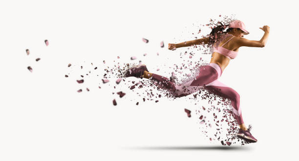 femme qui court. isolé sur blanc - athlete sport starting line muscular build photos et images de collection