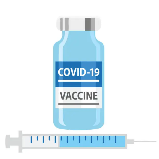 Vector illustration of Covid-19 Coronavirus Vaccine Vial And Syringe On A Transparent Background