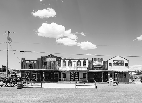 Seligman, USA - July 8, 2008: The Historic Seligman depot on historic Route 66 in Seligman, AZ, USA. Built in 1904, today, Seligmans depot is the best original western facade all over Route 66.
