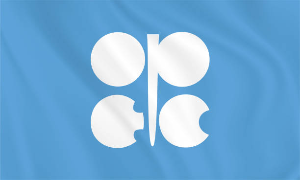 флаг опек (организация стран-экспортеров нефти) флаг опек. кнопка с флагом опек - opec stock illustrations