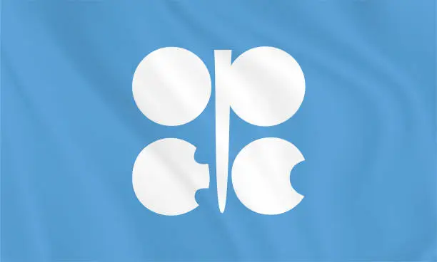 Vector illustration of Flag of OPEC ( Organization of the Petroleum Exporting Countries ) OPEC Flag. Button with flag of OPEC