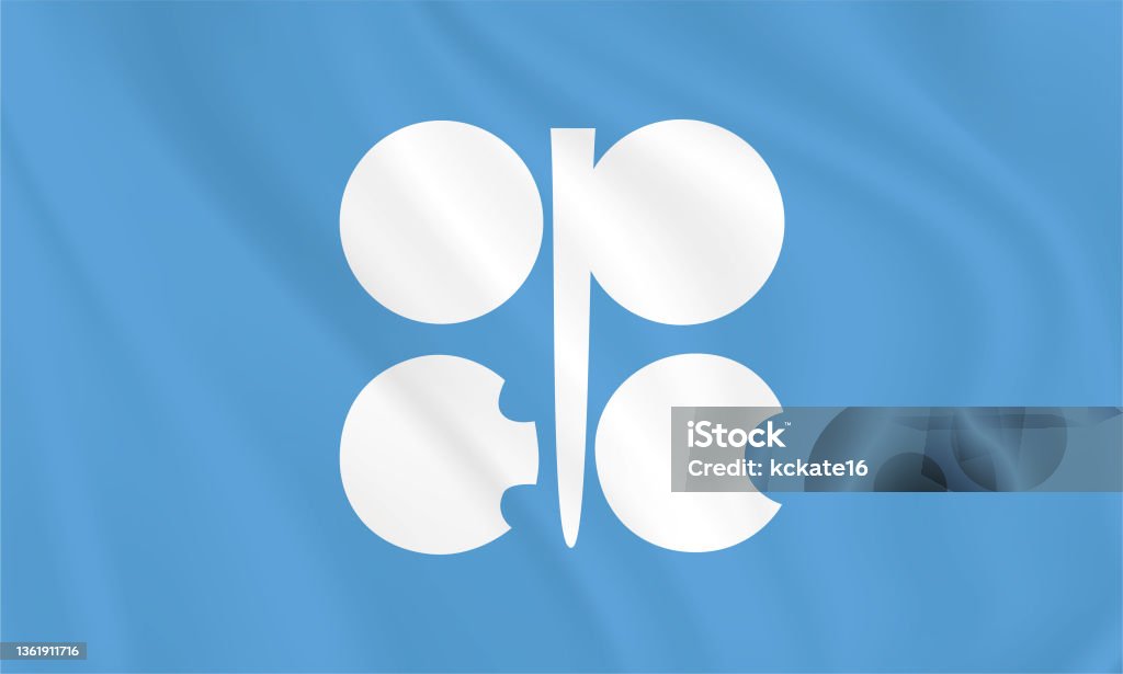Flag of OPEC ( Organization of the Petroleum Exporting Countries ) OPEC Flag. Button with flag of OPEC - 免版稅石油輸出國組織圖庫向量圖形