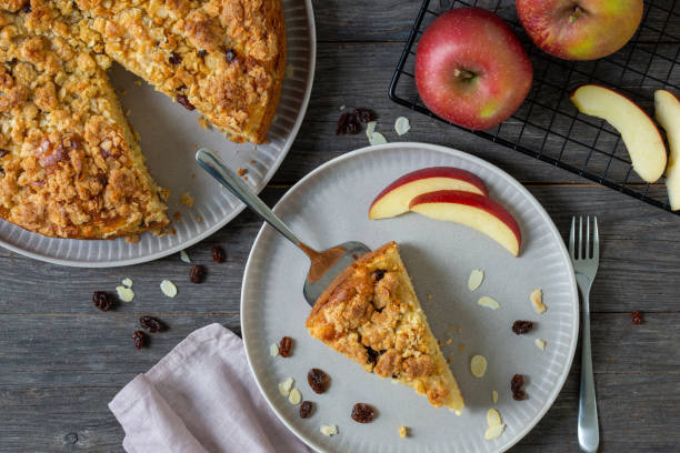 istock homemade apple cake and crumble, pie on a plate 1361912153