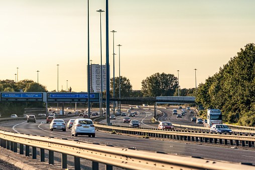 UTRECHT, NETHERLANDS - OCT 15, 2021: Traffic and route information on overhead gantry, motorway A27 between Utrecht and Hilversum