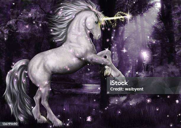 Unicorn Dancing In The Moonlight Stock Photo - Download Image Now - Unicorn, Three Dimensional, Elf