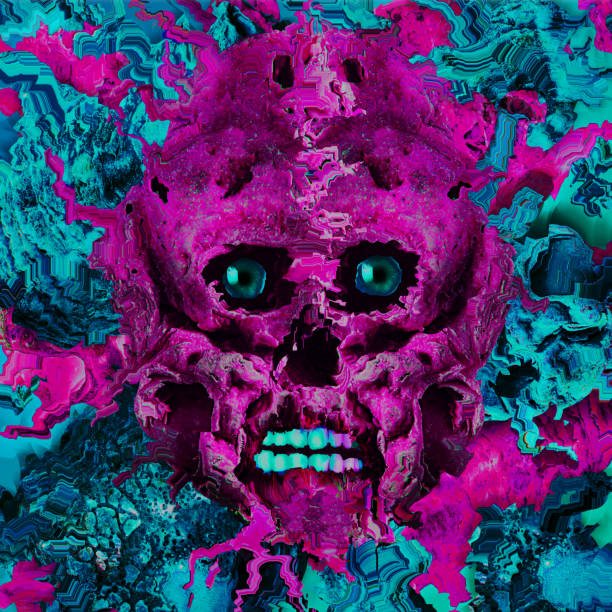 istock Contemporary art collage, surreal bold design. Composition with sea shells and scull. Awesome surrealism style. Wallpaper layout template for your design. Unusual objects. Fancy vibrant texture. 1361915757