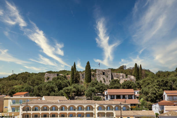 Kassiopi Castle, Corfu island, Greece. Kassiopi Castle on the northeastern coast of Corfu overseeing the fishing village of Kassiopi, Greece. corfu holiday palace stock pictures, royalty-free photos & images