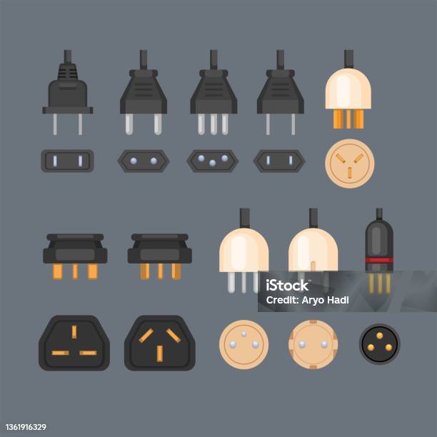 Socket Button Type Electrical Socket Type Collection Set Illustration Vector Stock ...