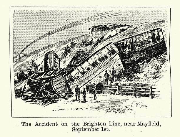 Vintage illustration of Train derailment, Accident on Brighton Line, near Mayfield, September 1st 1897, Victorian Railway