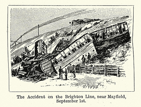 Vintage illustration of Train derailment, Accident on Brighton Line, near Mayfield, September 1st 1897, Victorian Railway