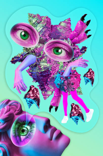 istock Modern creative image with ancient statue head and sea shells. Collage with sculpture faces and seashells in surreal style. Contemporary art poster. Wallpaper mockup template design. Marine mythology. 1361919630