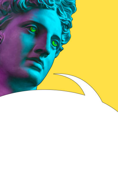 istock Collage with sculpture of human face in a pop art style. Creative concept image with statue head and comics bubble. Zine culture. Contemporary art poster. Comics design. Funky minimalism. Copy space. 1361920459