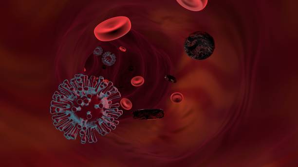 istock Virus and blood cells in a vein. 1361920588