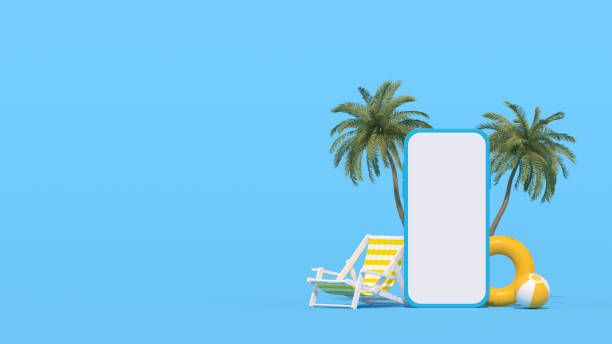 istock Blank screen mobile smart phone summer beach holiday travel background 1361920598