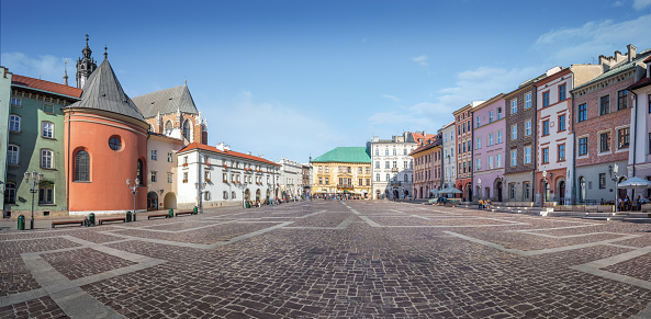 Panoramic view of Small Market Square - Krakow, Poland