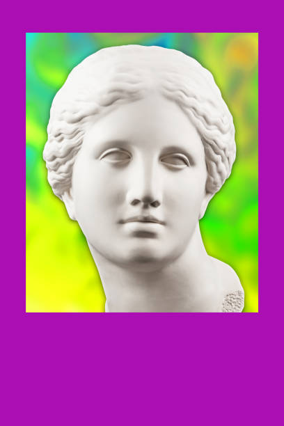 istock Collage with sculpture of human face in a pop art style. Modern creative concept image with ancient statue head. Zine culture. Contemporary art poster. Funky punk minimalism. Retro surreal design. 1361923618
