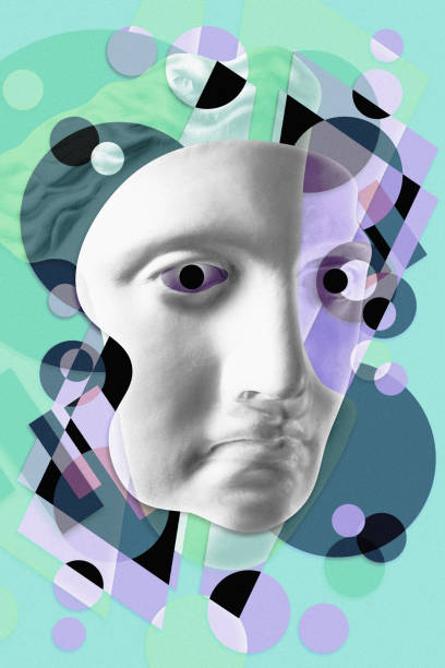 istock Collage with sculpture of human face in a pop art style. Modern creative concept image with ancient statue head. Zine culture. Contemporary art poster. Funky punk minimalism. Retro surreal design. 1361923787