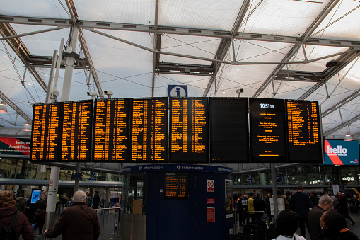 Timetable At The Piccadilly Station Manchester England 8-12-2019