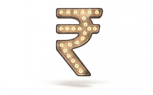 istock Rupee Sign decorated with light bulb covered with concrete 1361928402
