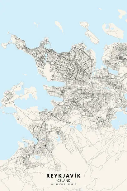 Vector illustration of Reykjavik, Iceland Vector Map