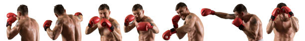 Man boxer in red gloves isolated stock photo