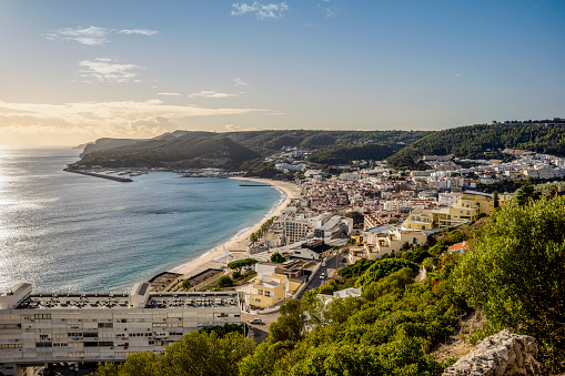 Beautiful cityscape of Sesimbra by Atlantic Ocean, Setubal District, Portugal
