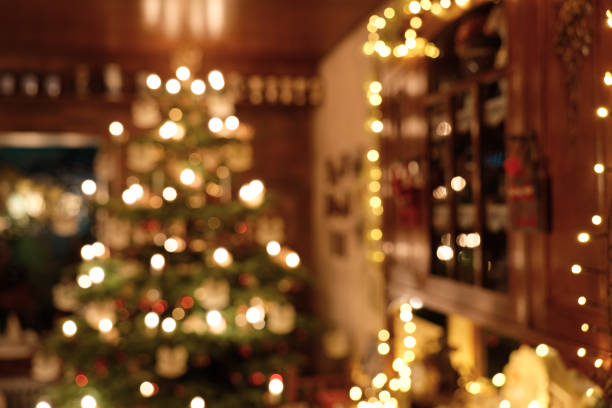 istock Blurry Christmas Room Scene - with Christmas Tree and LED Illumination 1361936866