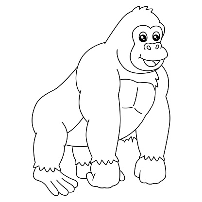 A cute and funny coloring page of a Gorilla. Provides hours of coloring fun for children. To color, this page is very easy. Suitable for little kids and toddlers.