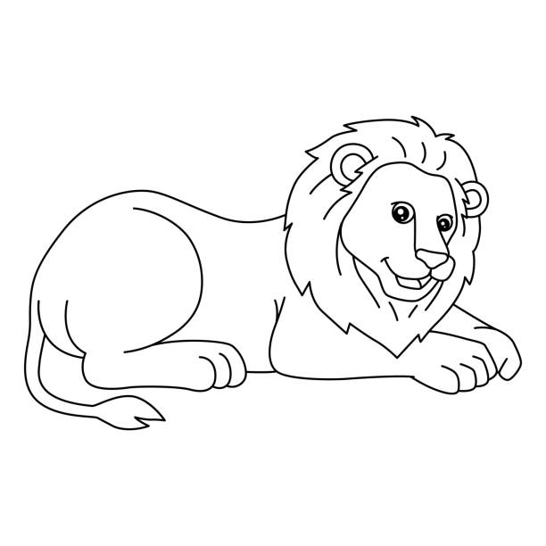 Lion Coloring Page Isolated for Kids A cute and funny coloring page of a lion. Provides hours of coloring fun for children. To color, this page is very easy. Suitable for little kids and toddlers. safari animal clipart stock illustrations