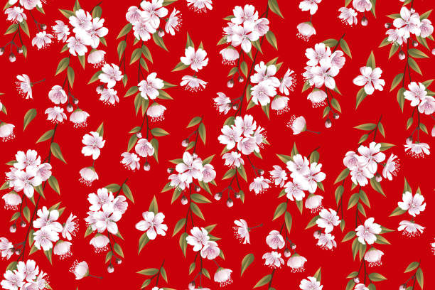 Seamless spring pattern with cherry blossom Seamless spring pattern with cherry blossom chinese tapestry stock illustrations
