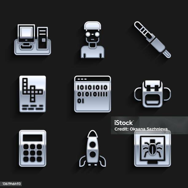 Set Binary Code Rocket Ship Insects Frame School Backpack Calculator