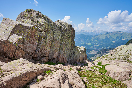 A massive boulder along the Translagorai trail. Trentino-Alto Adige. Italy.