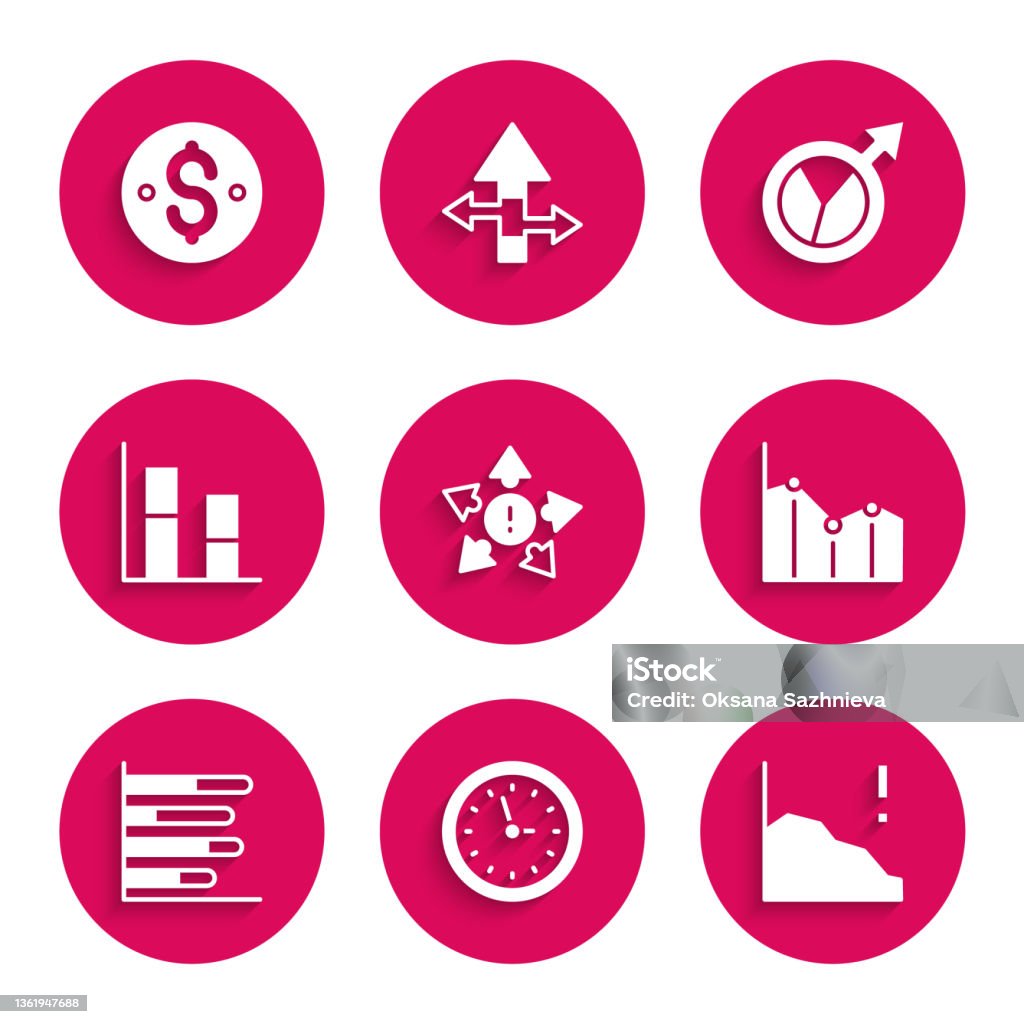 increase and decrease finance graph icons. financial... Set Many Ways Directional Arrow Clock Financial Growth Decrease Pie ...